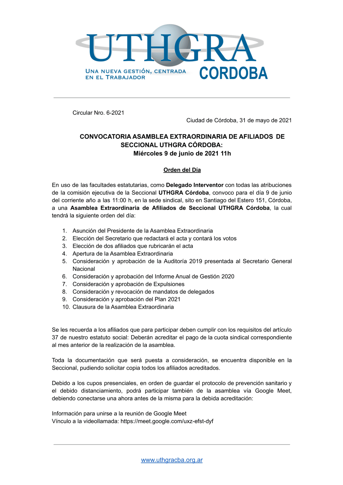 Convocatoria Asamblea Extraordinaria